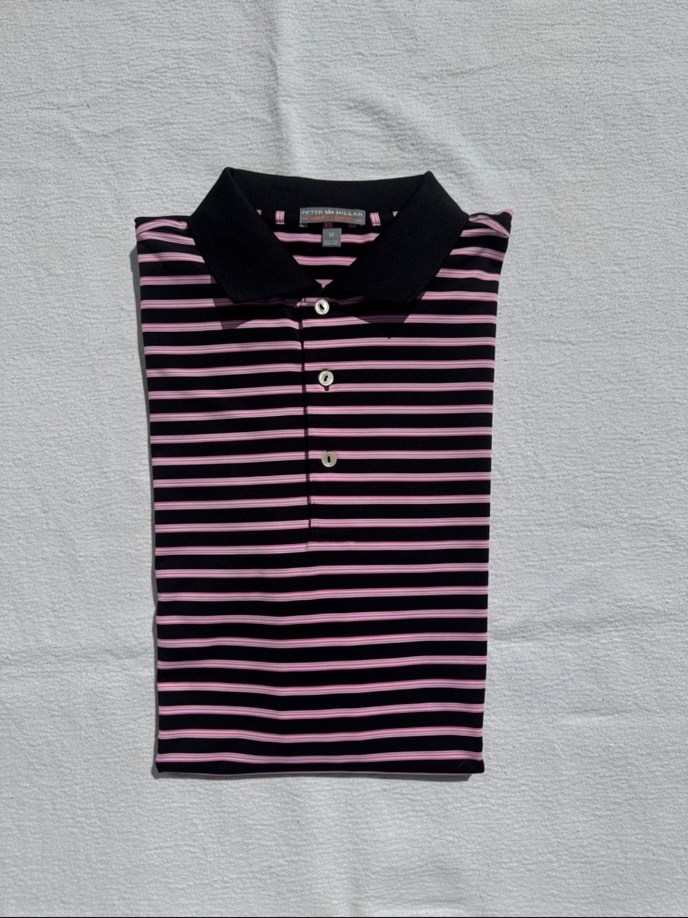NWOT Peter Millar Men's Pink and Black Striped Polo Shirt M